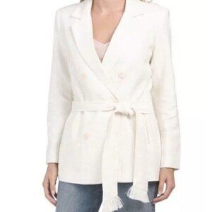 House Of Harlow‎ Linen Blazer Double Breasted White Jacket Sz M Boxy Retro Part